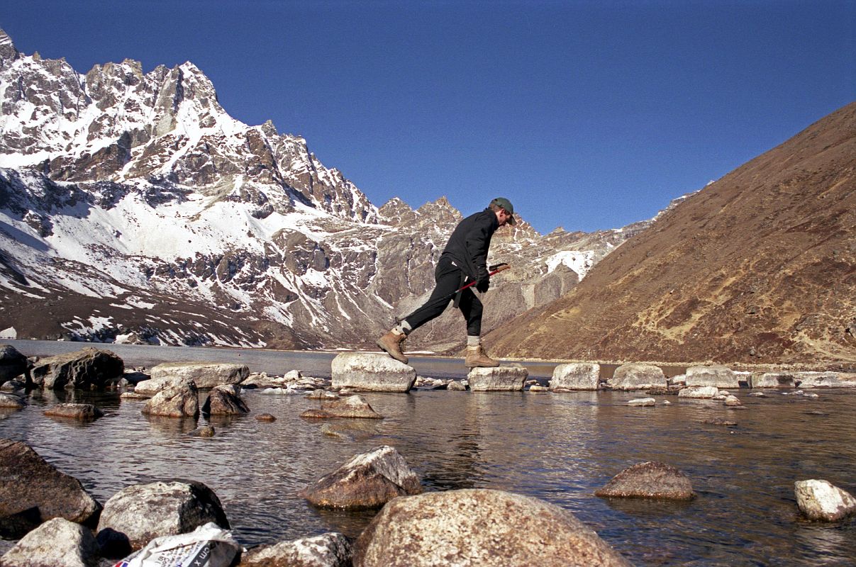 Gokyo Ri 01-2 Jerome Ryan Crossing Rocks From Gokyo To Start Climb To Gokyo Ri